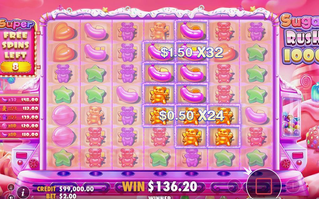 Win screen showing the payout for a cluster