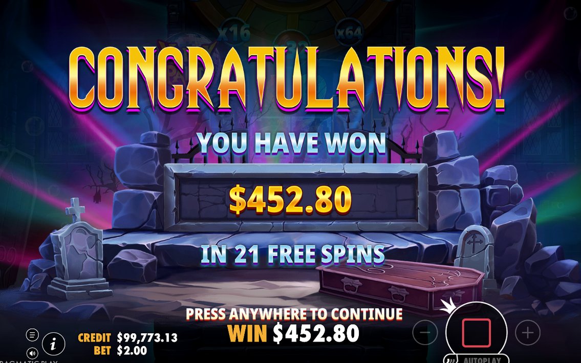 Win display after a tumble chain with the multiplier applied